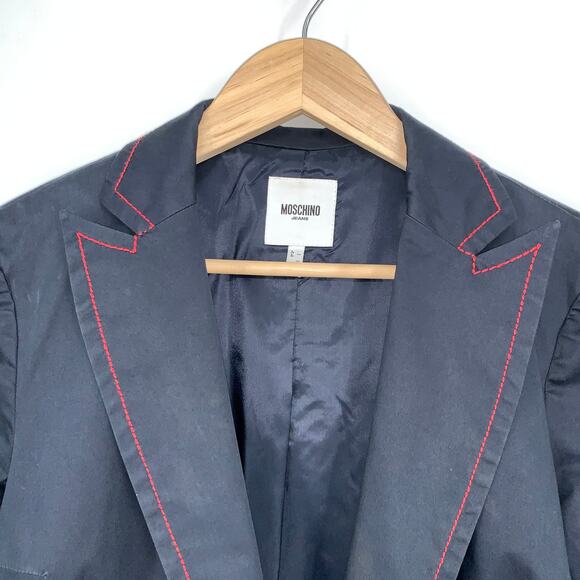 Moschino Navy Blazer With Red Contrast Stitching Peak Lapel Jacket - Picture 9 of 12